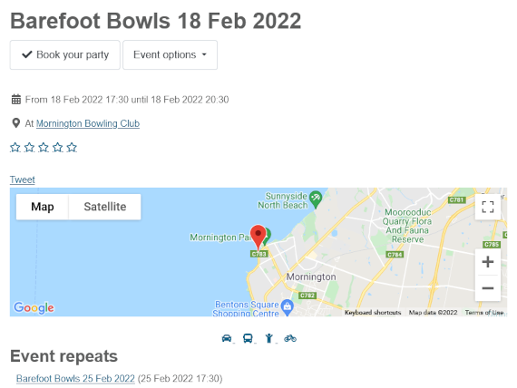 MBC Barefoot Bowls events booking site